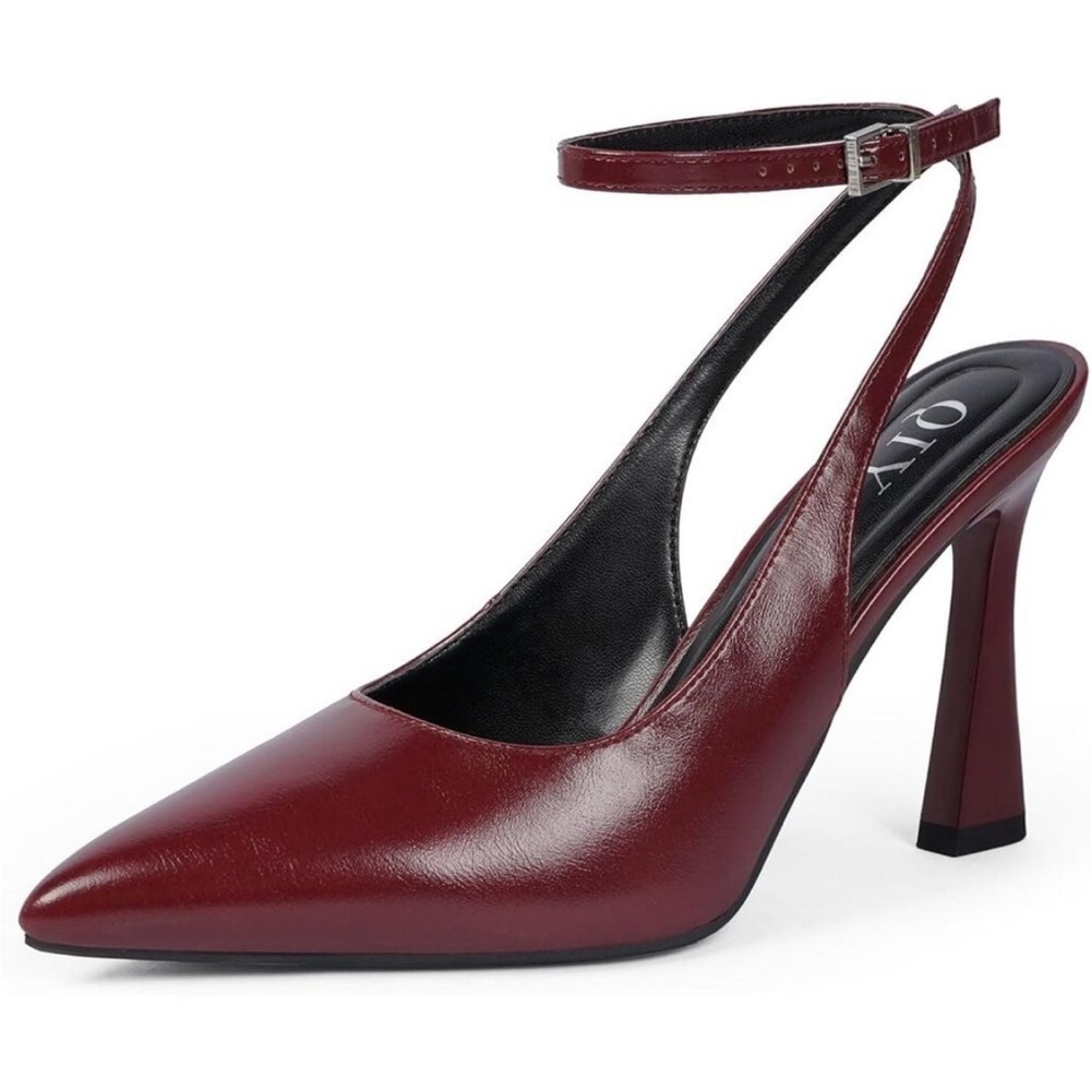 QIY Closed Toe Ankle Strap Sling Back Heel Burgundy/Wine Color Size 8.5 NWB - Picture 6 of 16